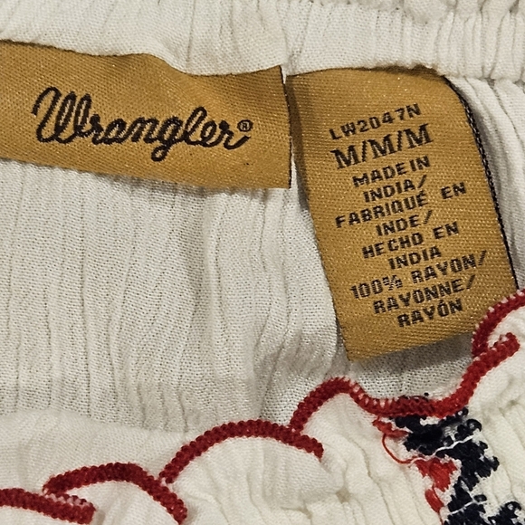 Wrangler SZ M Gypsy Boho Hippie Peasant Embroidered Elastic Boat Neck Blouse - Picture 3 of 10